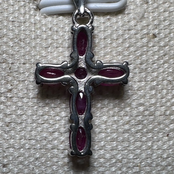 Natural Ruby 925 Sterling Silver Cross Pendant - Picture 8 of 9